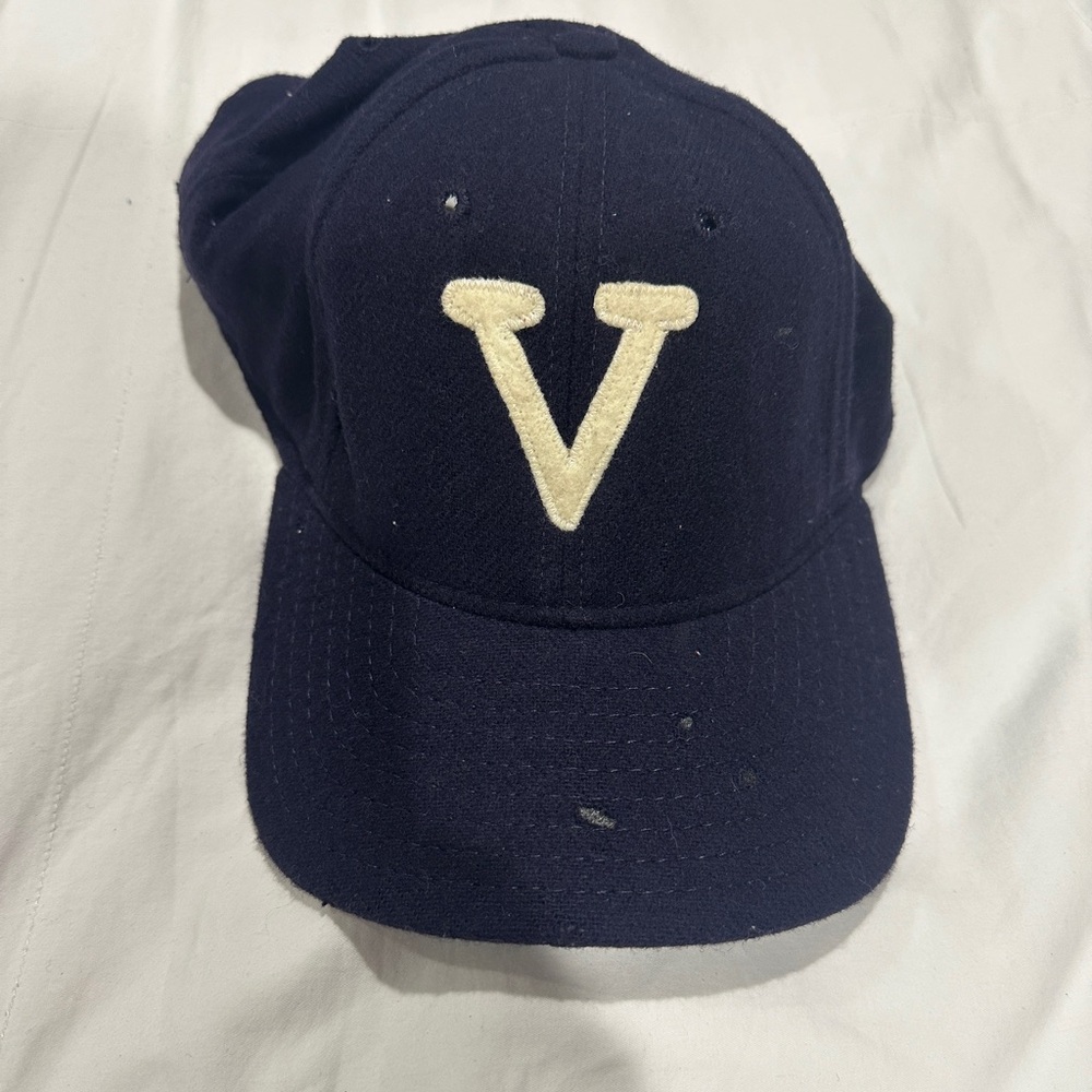 Navy Blue Cap with Cream Letter V